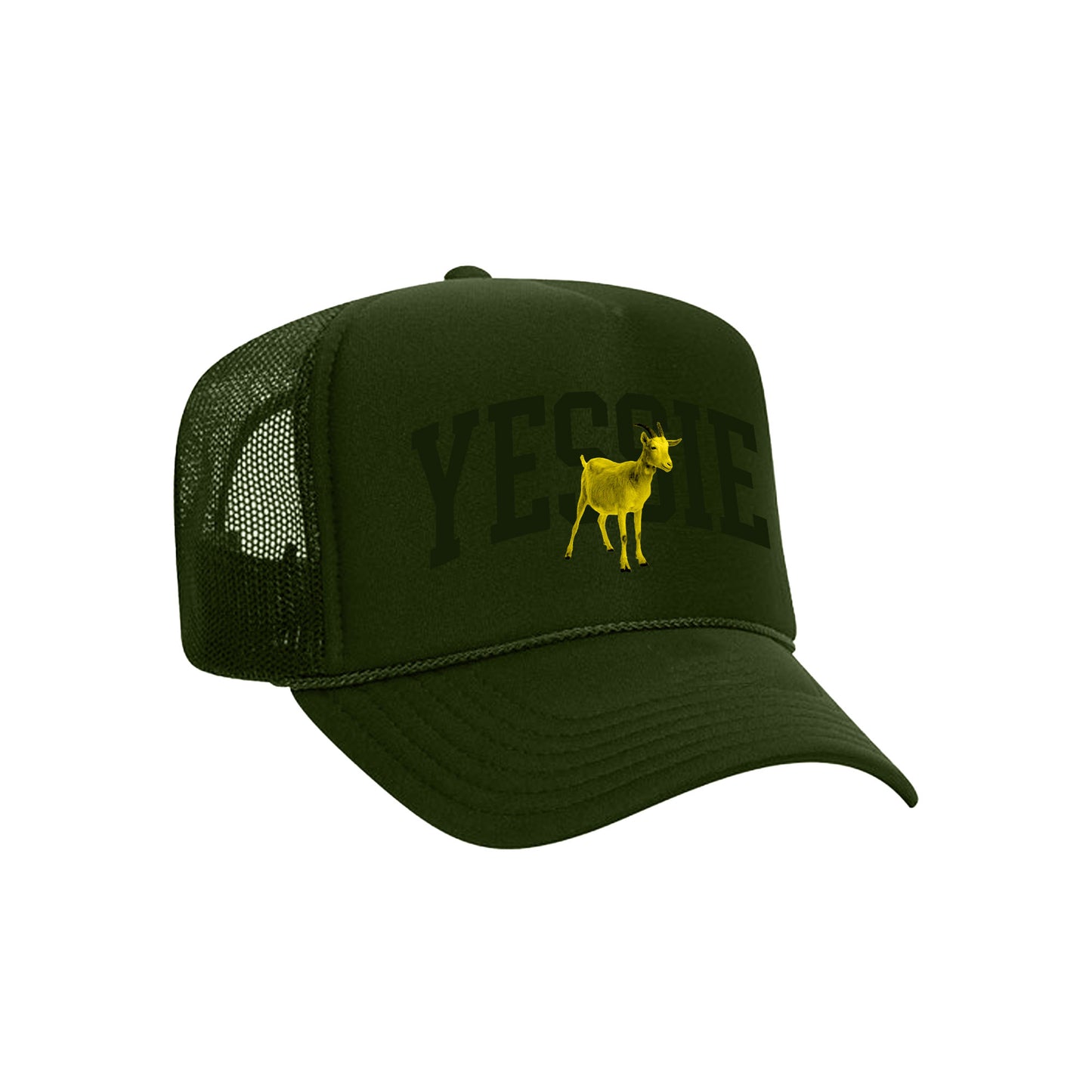 YESSIE THE GOAT TRUCKER HAT, OLIVE