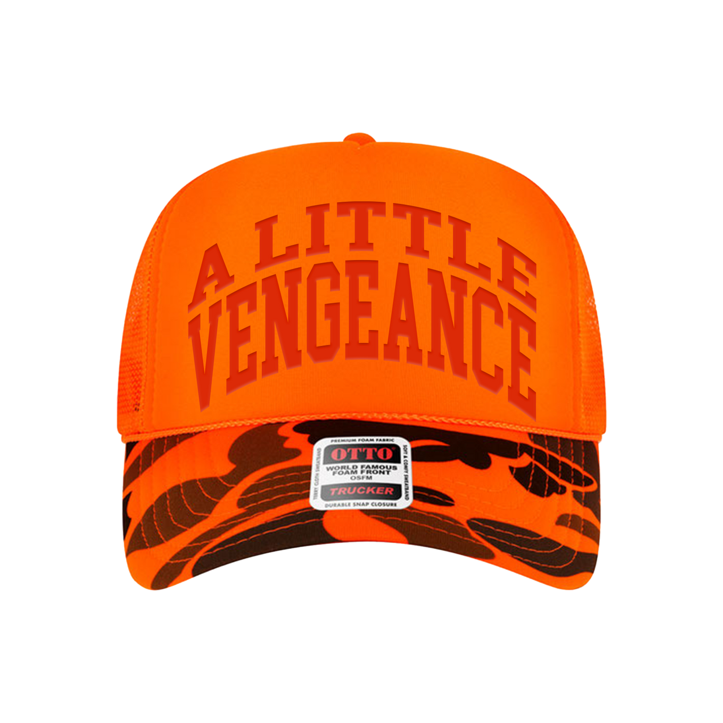 A LITTLE VENGEANCE Camo Trucker Hat