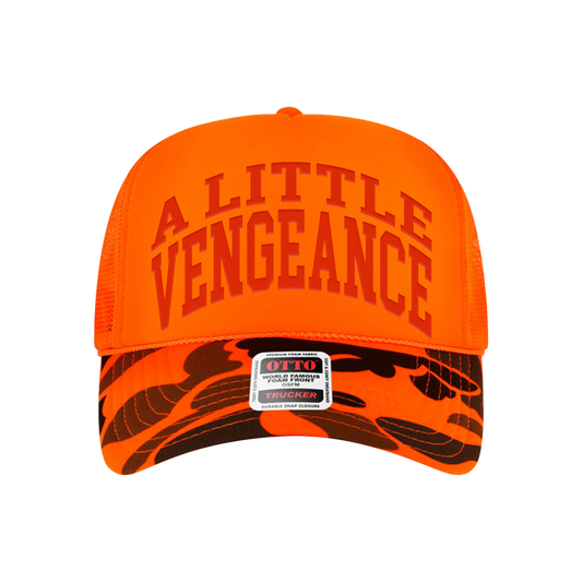 A LITTLE VENGEANCE Camo Trucker Hat