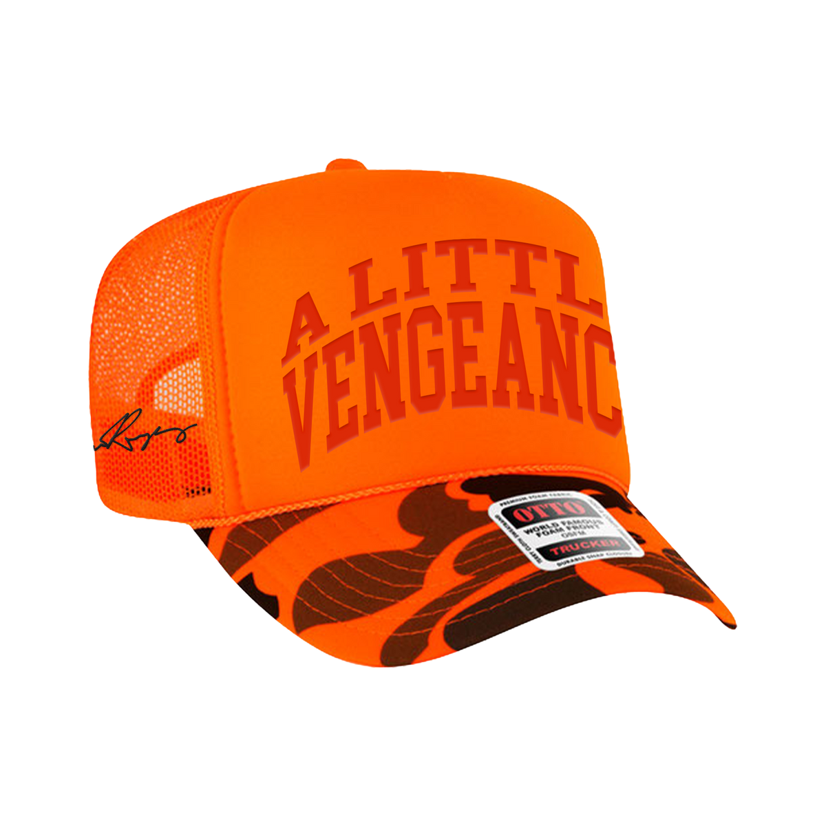 A LITTLE VENGEANCE Camo Trucker Hat